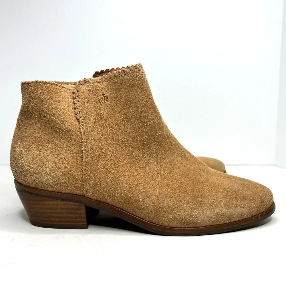 Jack Rogers Baliee‎ Suede Caramel Scalloped Trim Heeled Ankle Booties 6